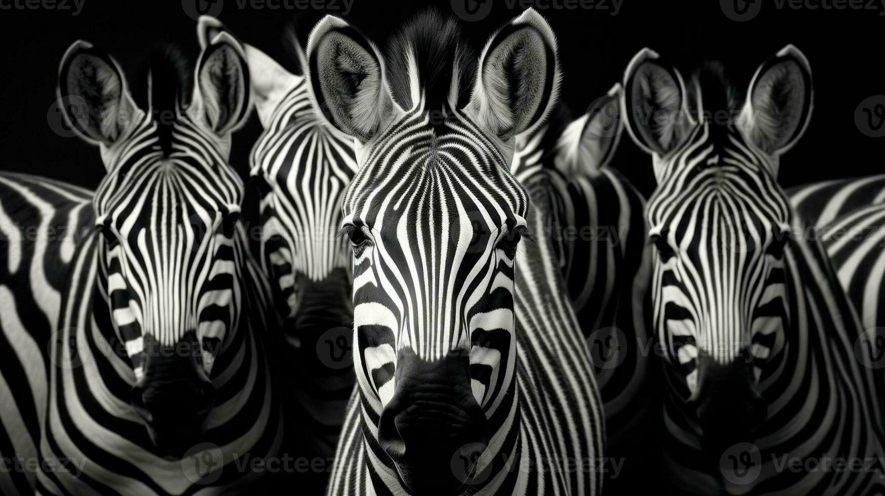 AI Generated A group of zebras standing next to each other, AI photo