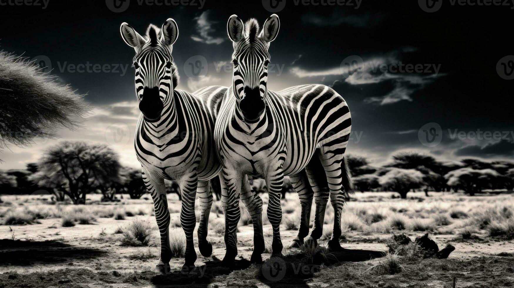 AI Generated Two zebras standing next to each other in a field, AI photo