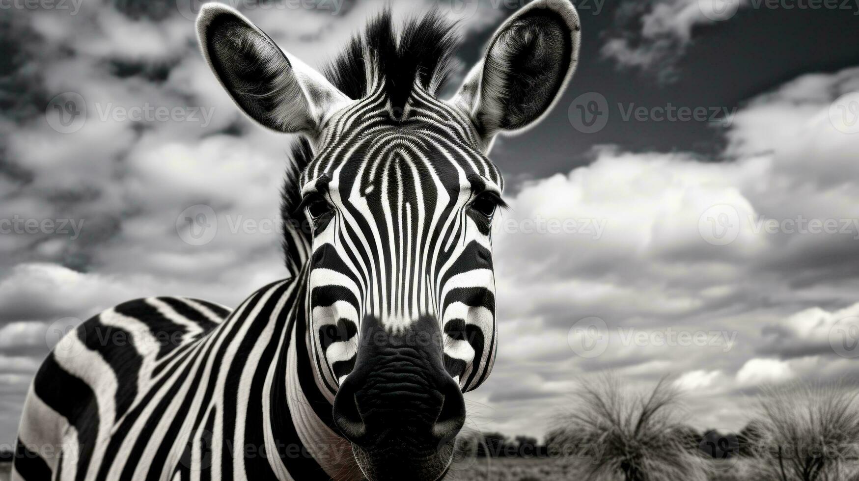 AI Generated A black and white photo of a zebra, AI