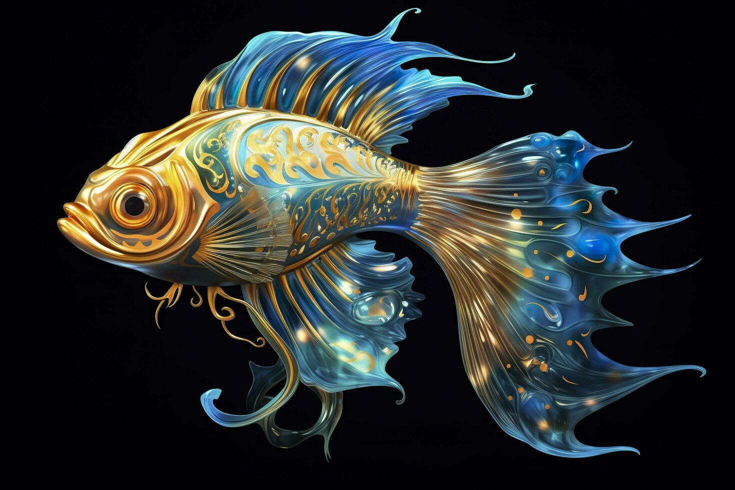 AI generated 3d rendering. fish on black background. Generative AI photo