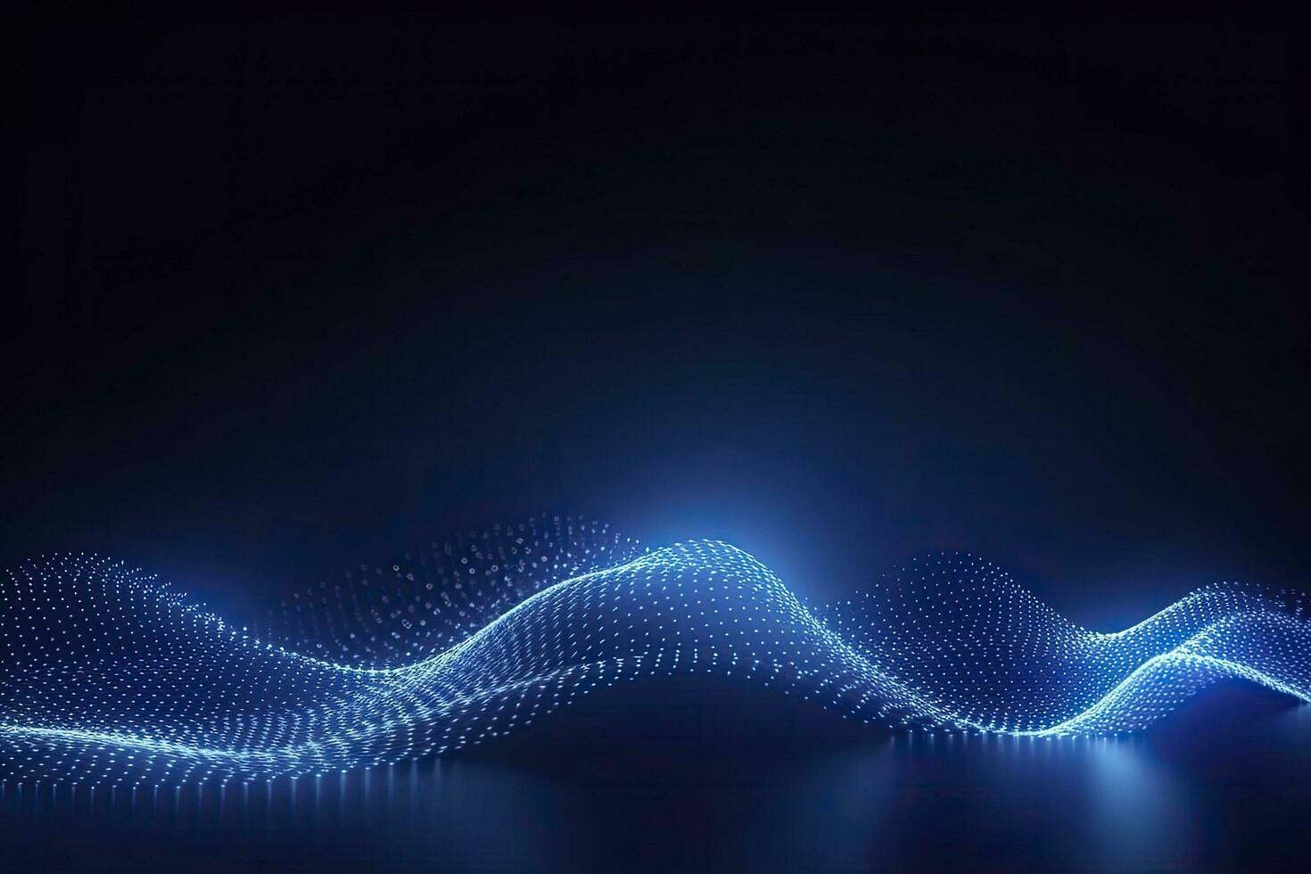 AI generated Dynamic blue particle wave. Abstract sound visualization. Digital structure of the wave flow of luminous particles. AI Generated. photo