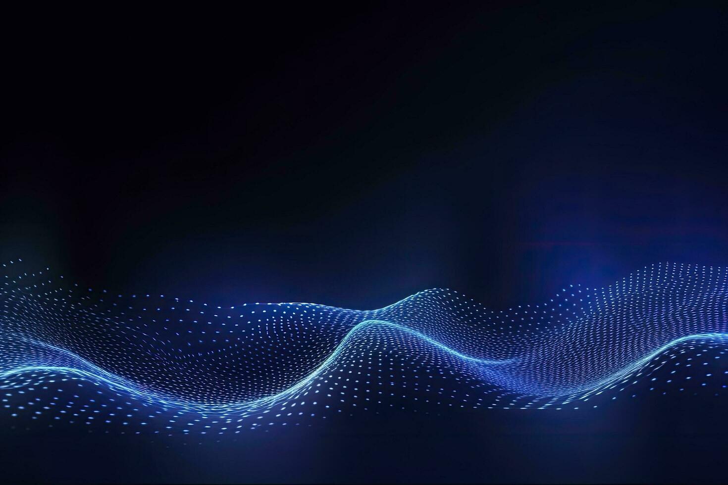 AI generated Dynamic blue particle wave. Abstract sound visualization. Digital structure of the wave flow of luminous particles. AI Generated. photo