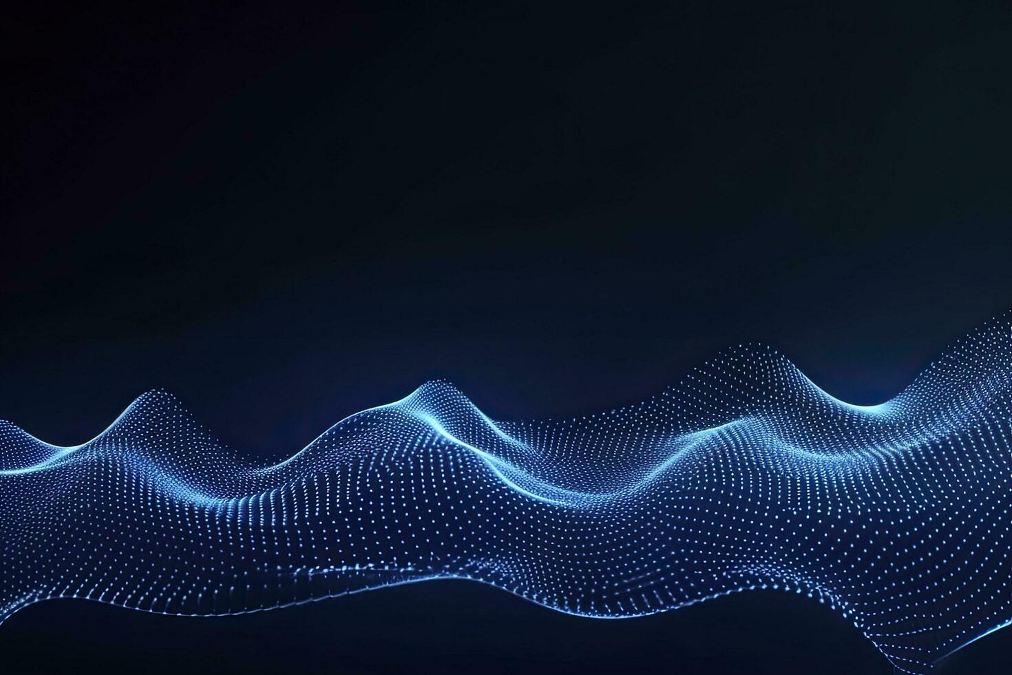 AI generated Dynamic blue particle wave. Abstract sound visualization. Digital structure of the wave flow of luminous particles. AI Generated. photo