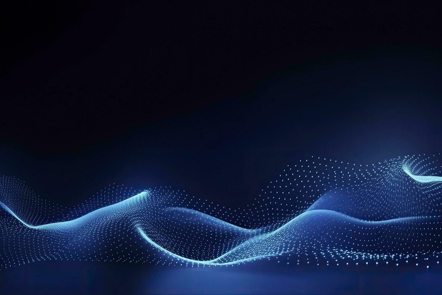 AI generated Dynamic blue particle wave. Abstract sound visualization. Digital structure of the wave flow of luminous particles. AI Generated. photo