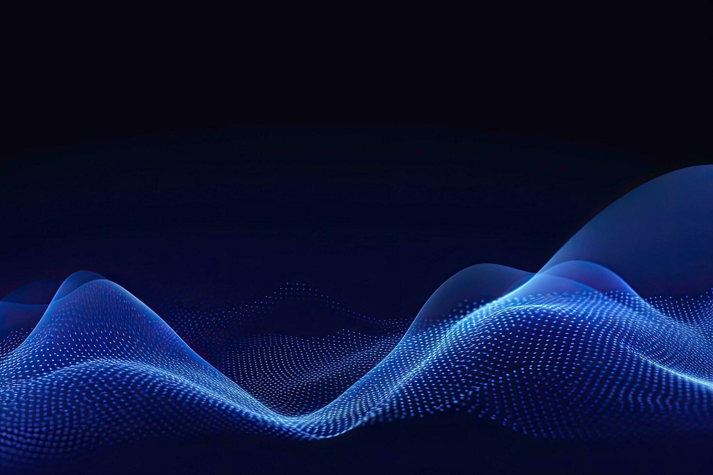 AI generated Dynamic blue particle wave. Abstract sound visualization. Digital structure of the wave flow of luminous particles. AI Generated. photo