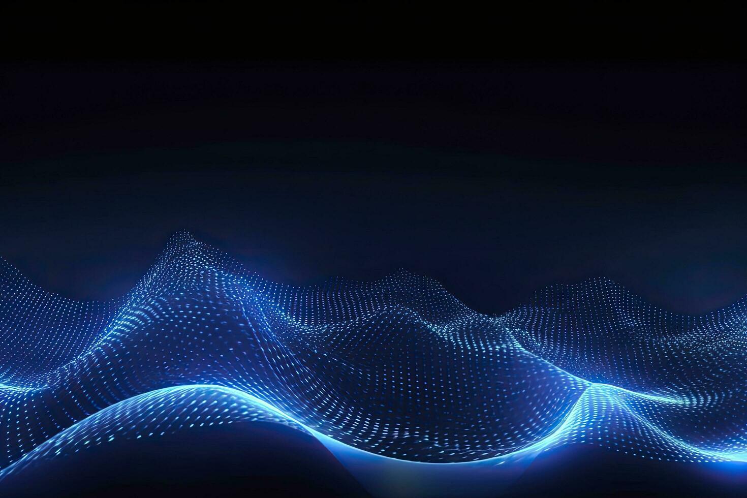 AI generated Dynamic blue particle wave. Abstract sound visualization. Digital structure of the wave flow of luminous particles. AI Generated. photo