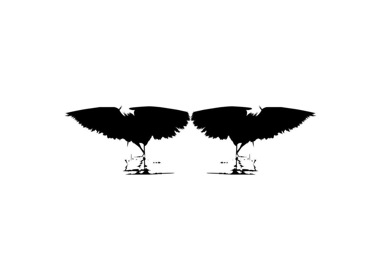 Pair of The Black Heron Bird, Egretta Ardesiaca, also known as the Black Egret Silhouette for Art Illustration, Logo, Pictogram, Website, or Graphic Design Element. Vector Illustration