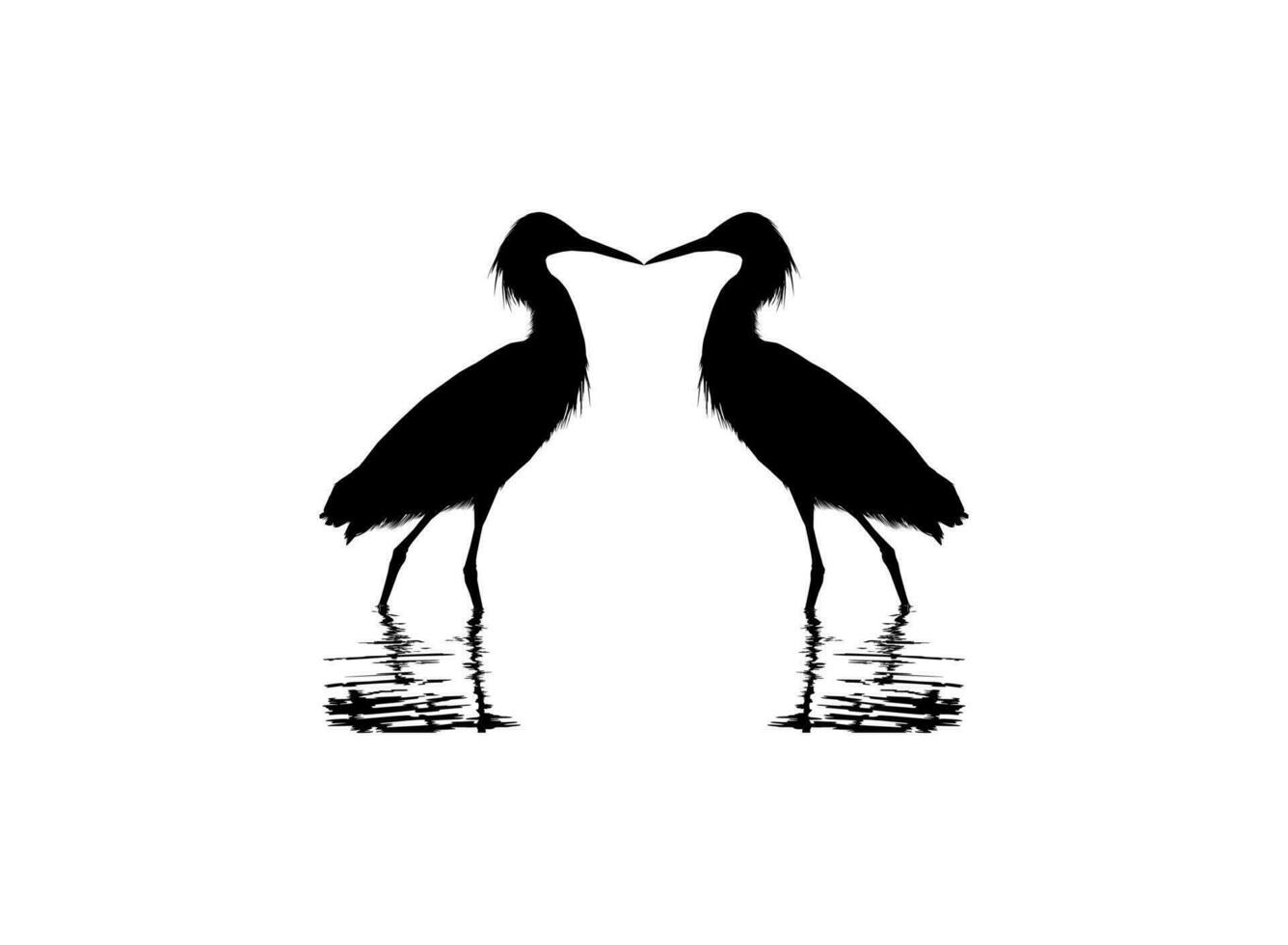 Pair of The Black Heron Bird, Egretta Ardesiaca, also known as the Black Egret Silhouette for Art Illustration, Logo, Pictogram, Website, or Graphic Design Element. Vector Illustration