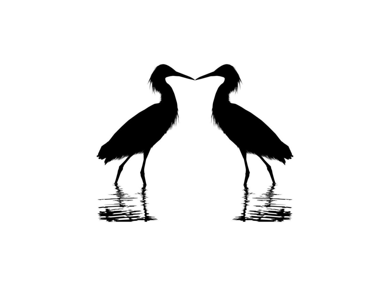 Pair of The Black Heron Bird, Egretta Ardesiaca, also known as the Black Egret Silhouette for Art Illustration, Logo, Pictogram, Website, or Graphic Design Element. Vector Illustration