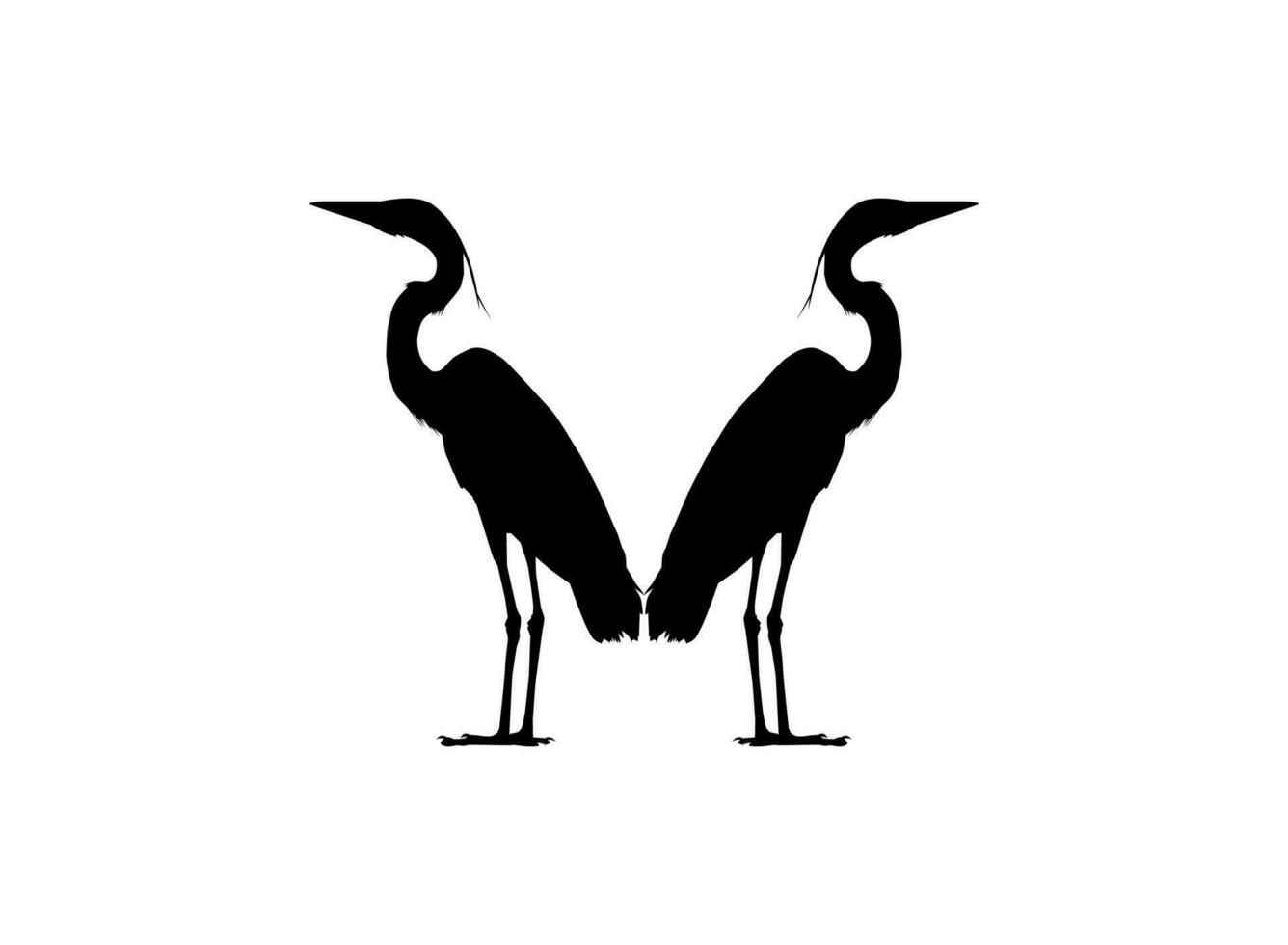 Pair of The Black Heron Bird, Egretta Ardesiaca, also known as the Black Egret Silhouette for Art Illustration, Logo, Pictogram, Website, or Graphic Design Element. Vector Illustration