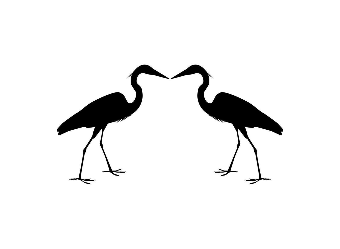 Pair of The Black Heron Bird, Egretta Ardesiaca, also known as the Black Egret Silhouette for Art Illustration, Logo, Pictogram, Website, or Graphic Design Element. Vector Illustration