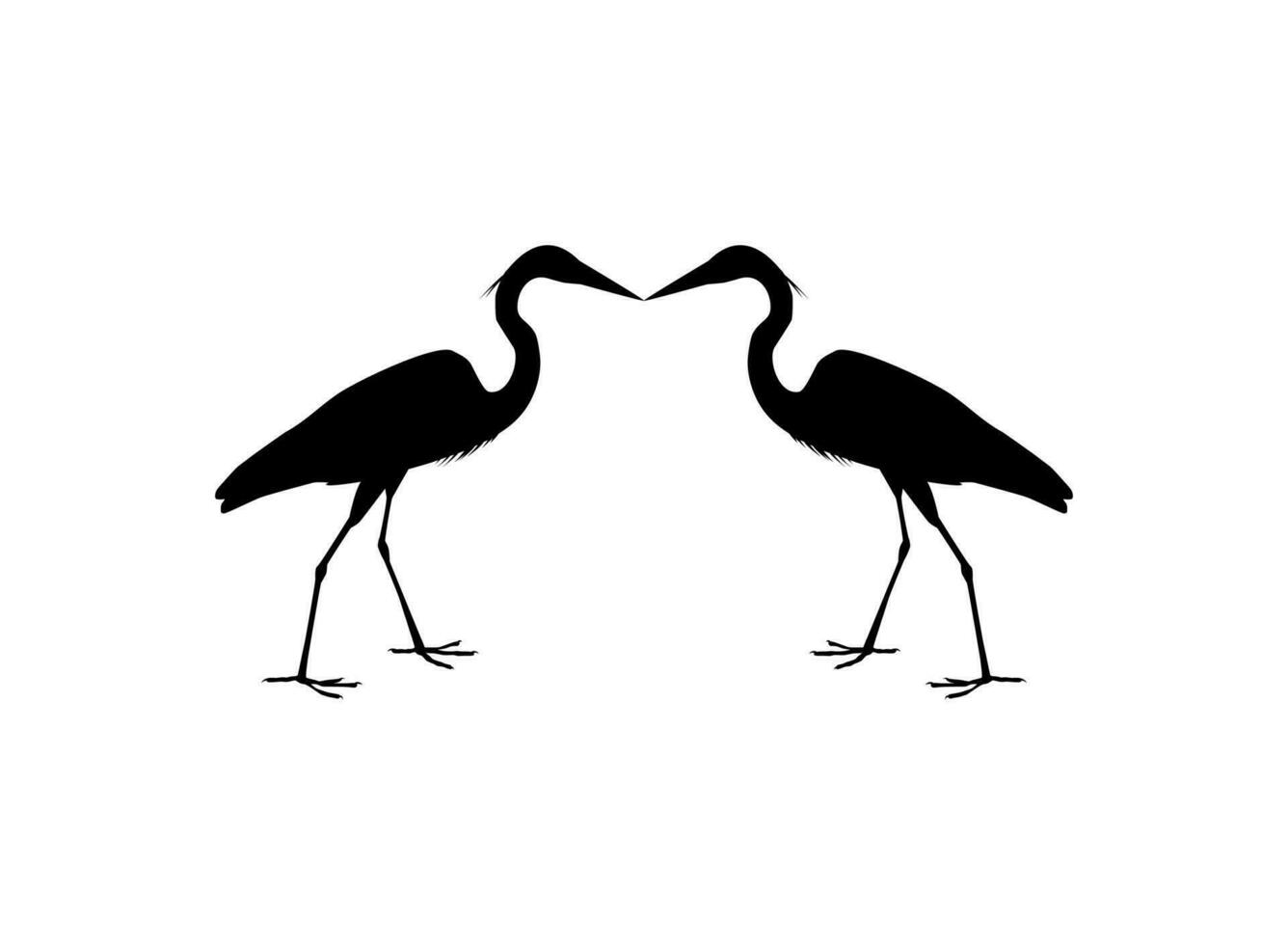 Pair of The Black Heron Bird, Egretta Ardesiaca, also known as the Black Egret Silhouette for Art Illustration, Logo, Pictogram, Website, or Graphic Design Element. Vector Illustration