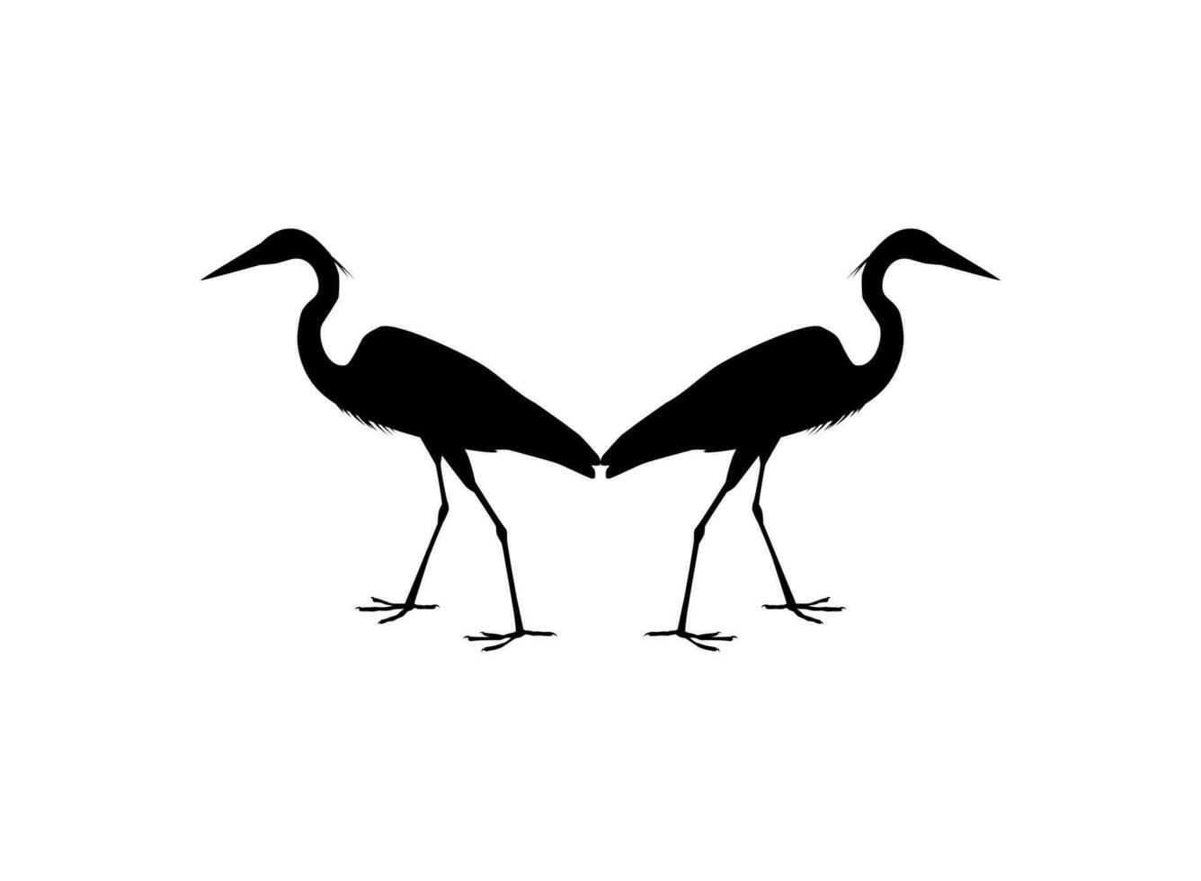 Pair of The Black Heron Bird, Egretta Ardesiaca, also known as the Black Egret Silhouette for Art Illustration, Logo, Pictogram, Website, or Graphic Design Element. Vector Illustration