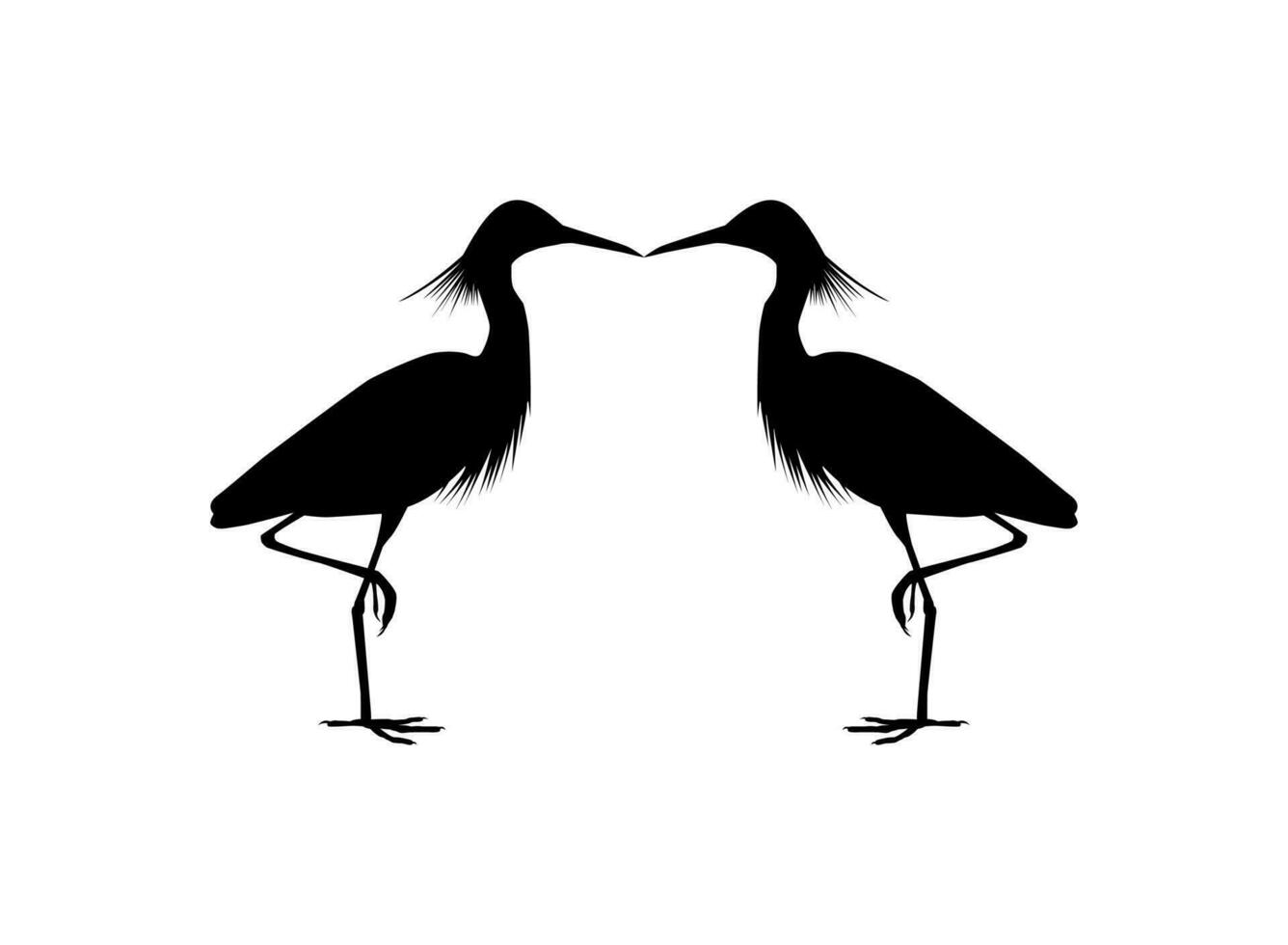 Pair of The Black Heron Bird, Egretta Ardesiaca, also known as the Black Egret Silhouette for Art Illustration, Logo, Pictogram, Website, or Graphic Design Element. Vector Illustration
