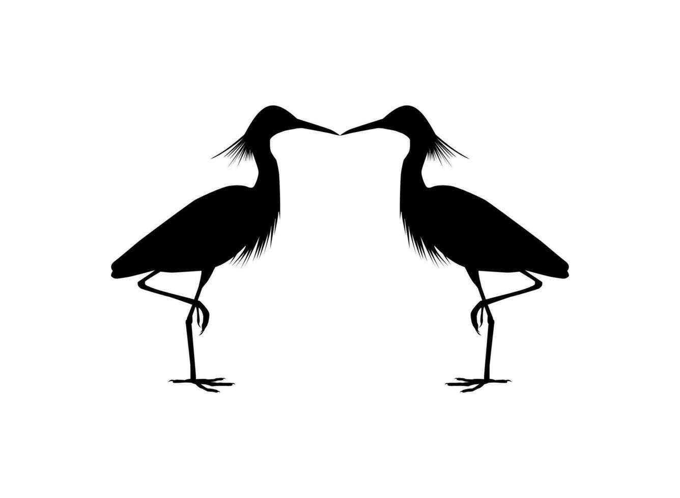 Pair of The Black Heron Bird, Egretta Ardesiaca, also known as the Black Egret Silhouette for Art Illustration, Logo, Pictogram, Website, or Graphic Design Element. Vector Illustration