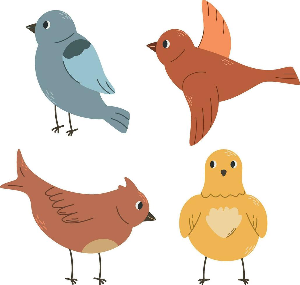 Set of spring birds, cartoon vector illustration