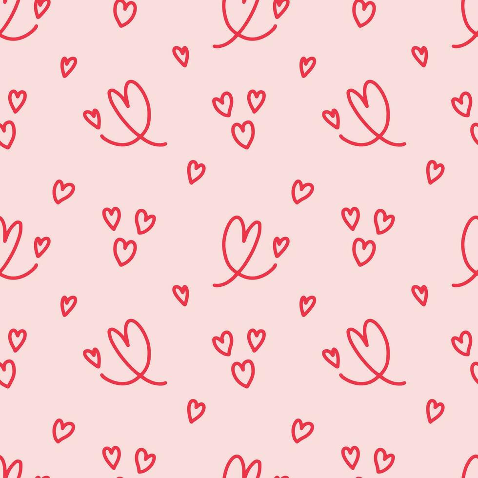 Heart hand drawn seamless pattern on pink background for wrapping, valentine vector