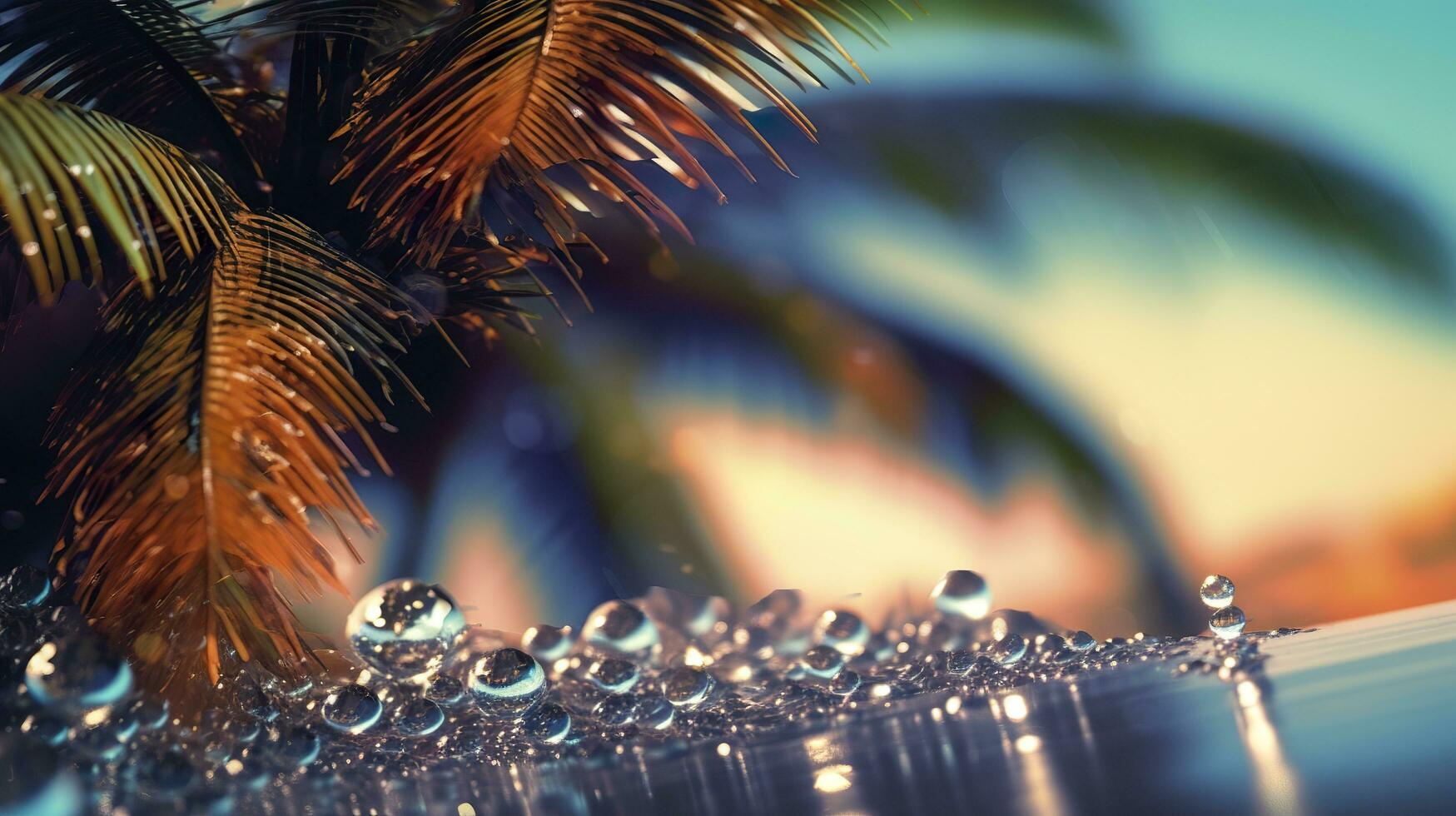 ai generado playa con olas y Coco arboles a puesta de sol. generativo ai foto