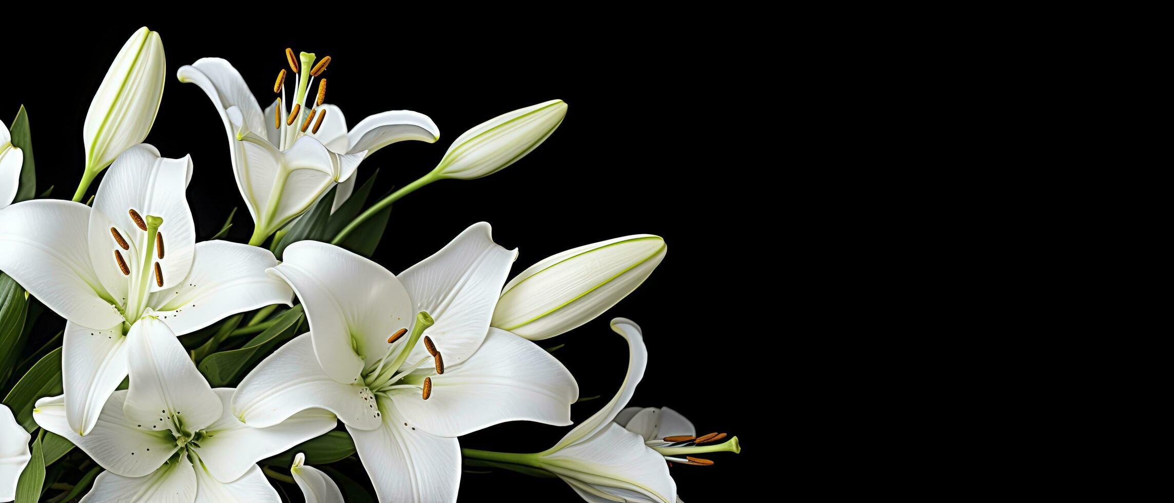 AI generated White lily flowers on black background. AI Generated photo