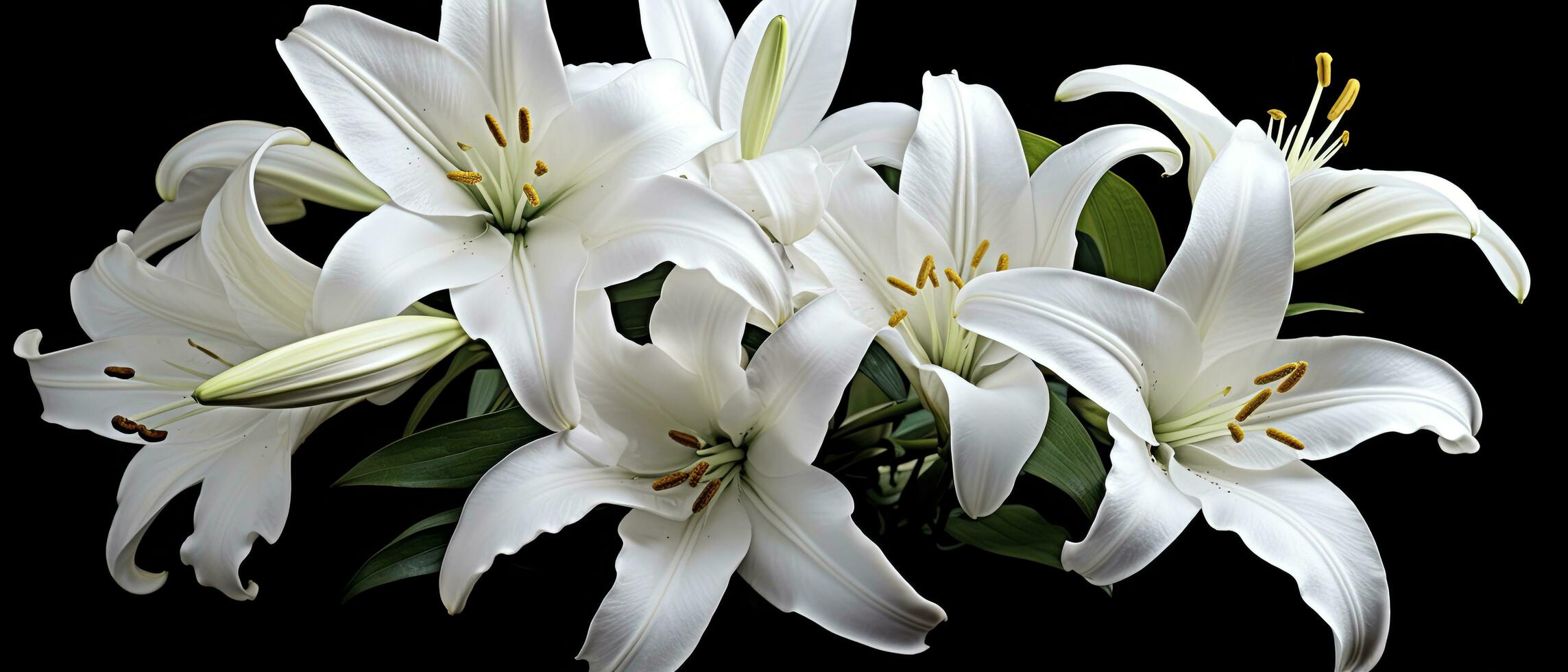 AI generated White lily flowers on black background. AI Generated photo