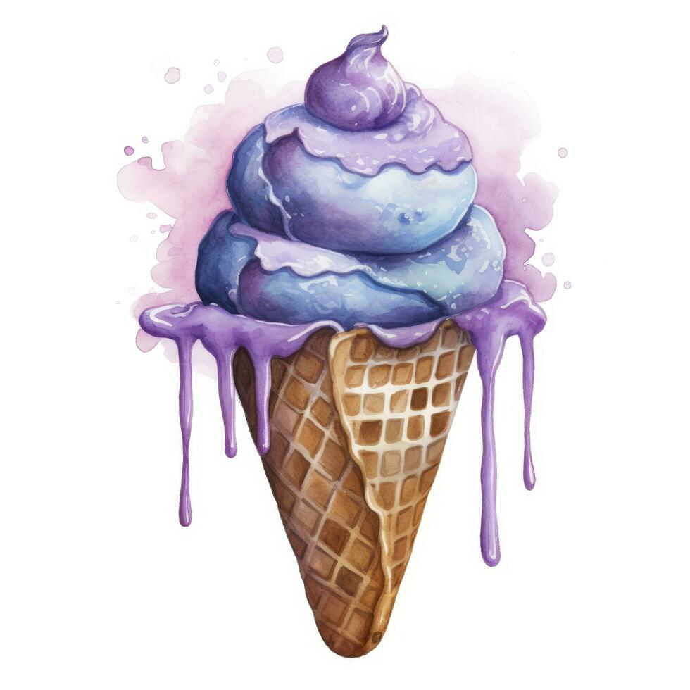 AI generated Watercolor ice cream in a waffle cone. AI Generated photo