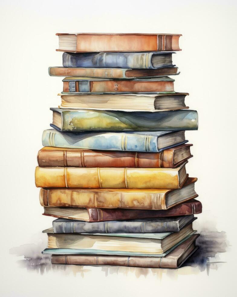 AI generated Watercolor pile of books isolated on white background. AI Generated photo