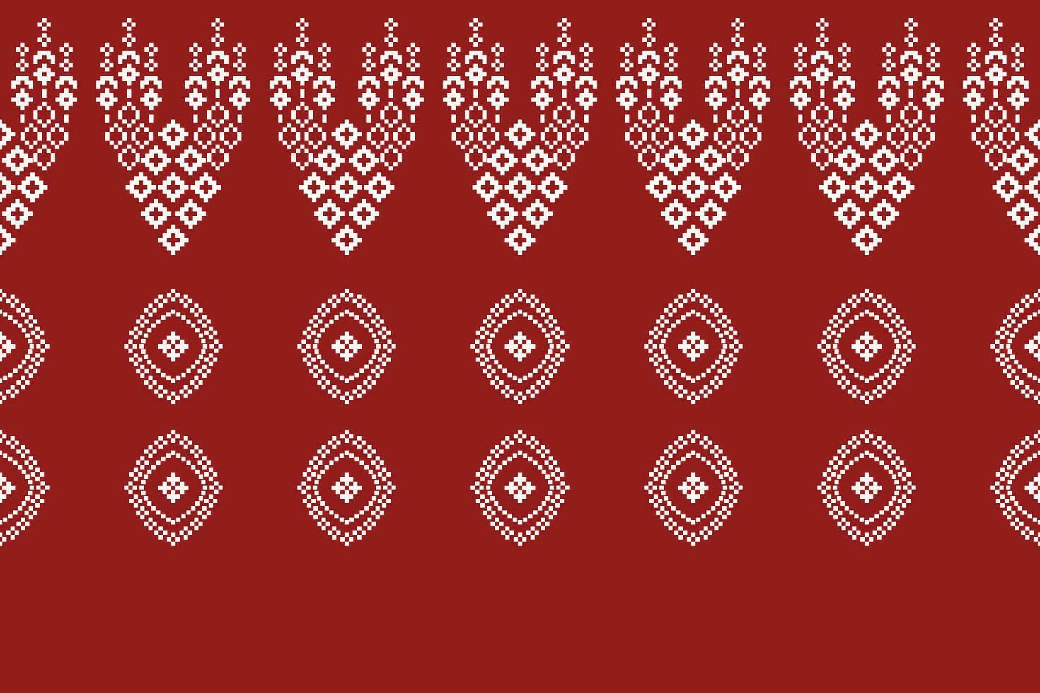 Ethnic geometric fabric pattern Cross Stitch.Ikat embroidery Ethnic oriental Pixel pattern red christmas day background. Abstract,vector,illustration. Texture,frame,decoration,motifs,silk wallpaper. vector