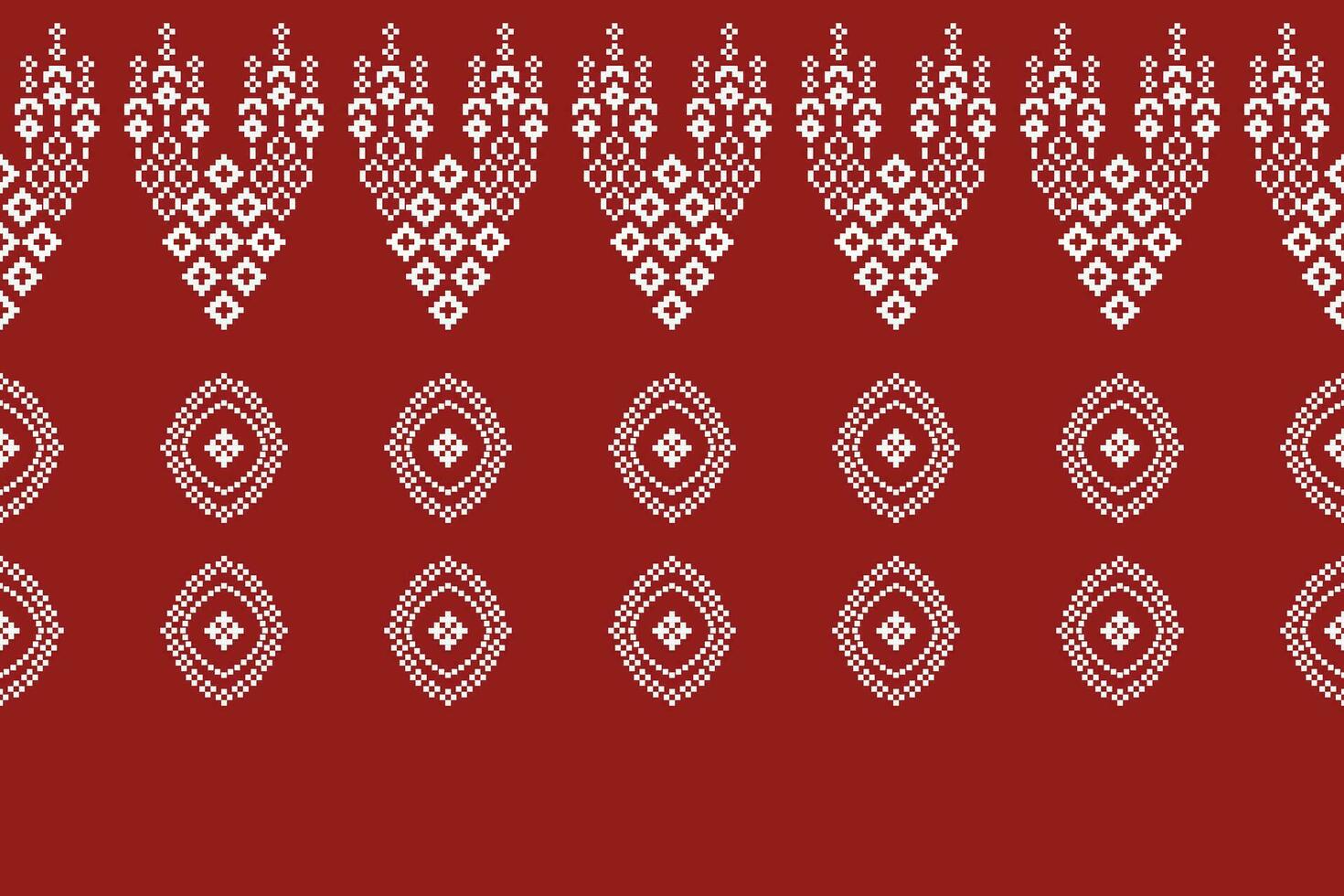 Ethnic geometric fabric pattern Cross Stitch.Ikat embroidery Ethnic oriental Pixel pattern red christmas day background. Abstract,vector,illustration. Texture,frame,decoration,motifs,silk wallpaper. vector