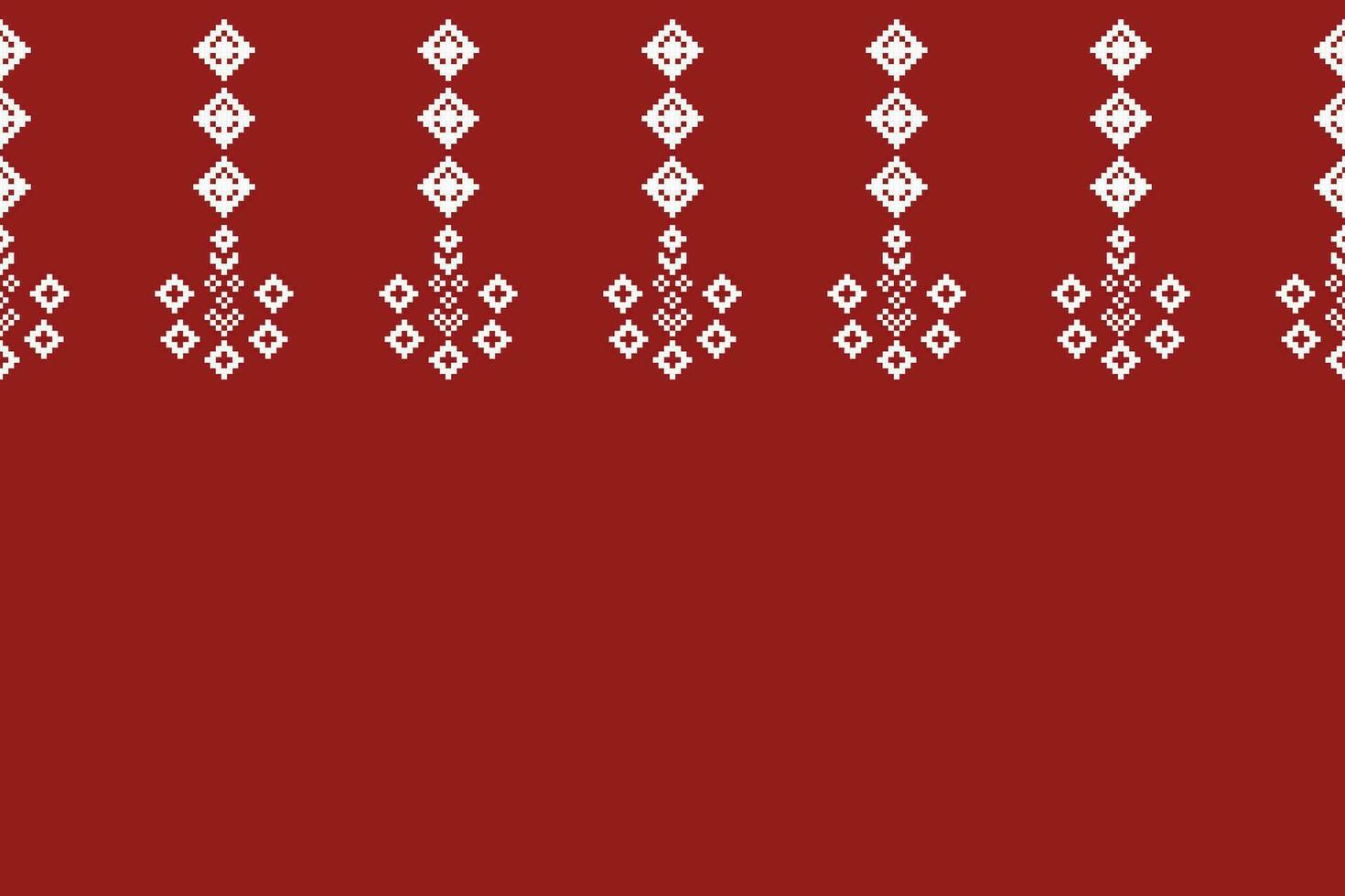 Ethnic geometric fabric pattern Cross Stitch.Ikat embroidery Ethnic oriental Pixel pattern red christmas day background. Abstract,vector,illustration. Texture,frame,decoration,motifs,silk wallpaper. vector