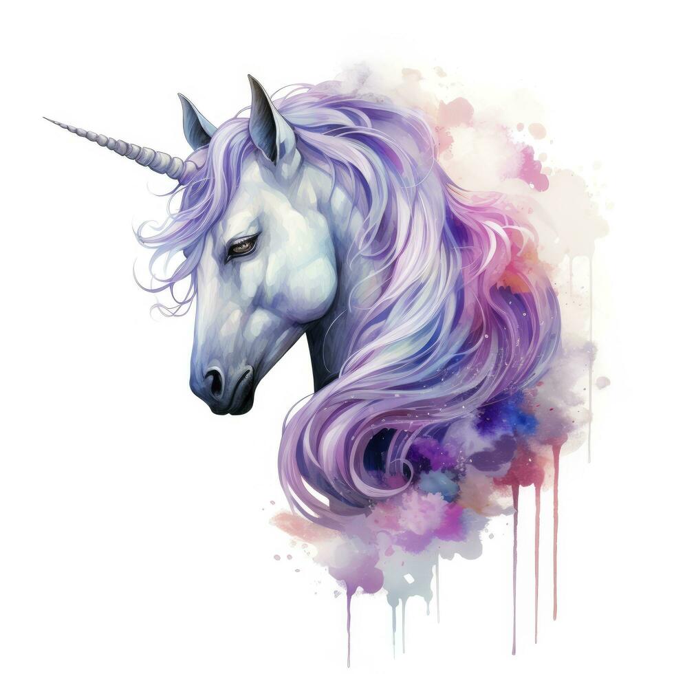 AI generated Watercolor fantasy unicorn clip art. AI Generated photo