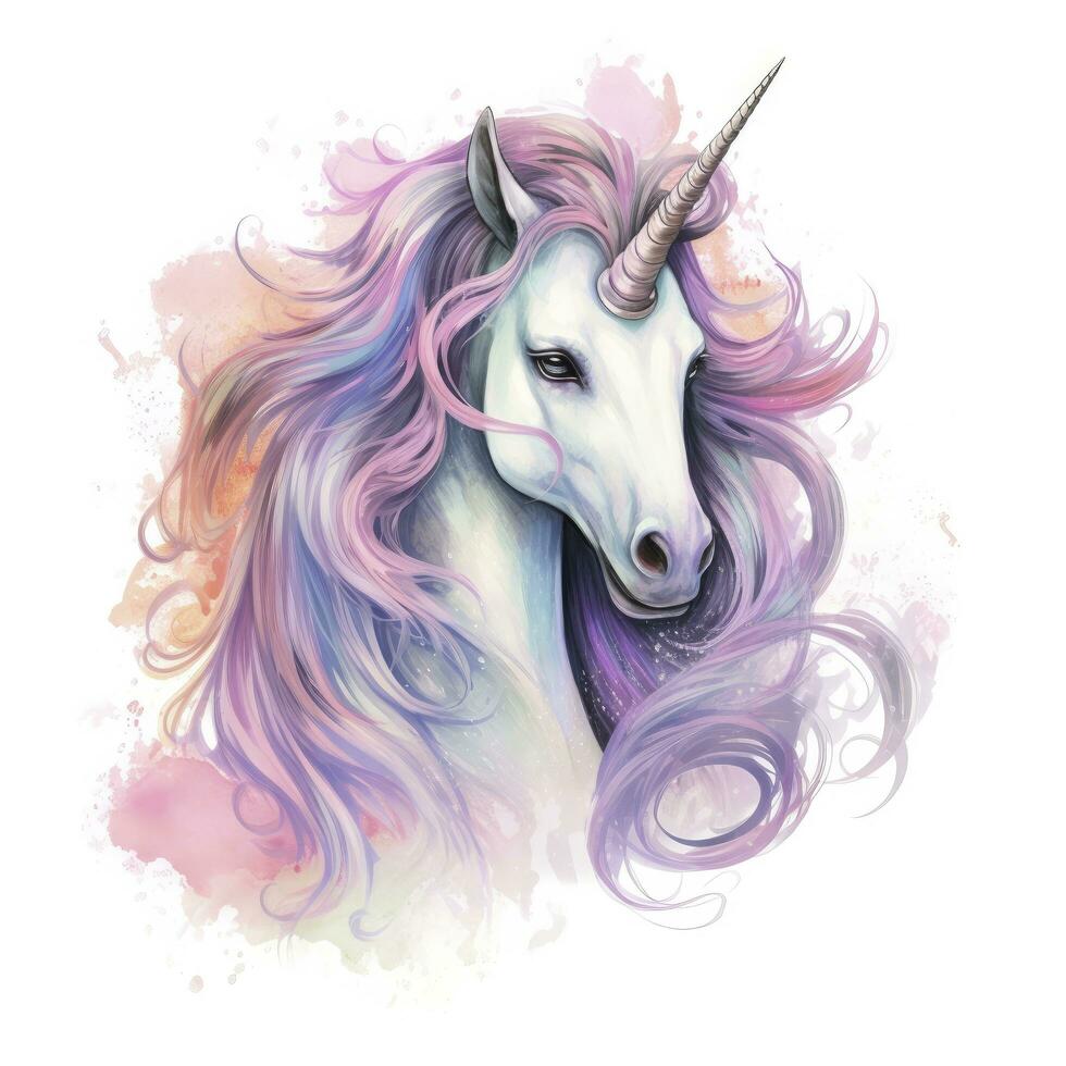 AI generated Watercolor fantasy unicorn clip art. AI Generated photo