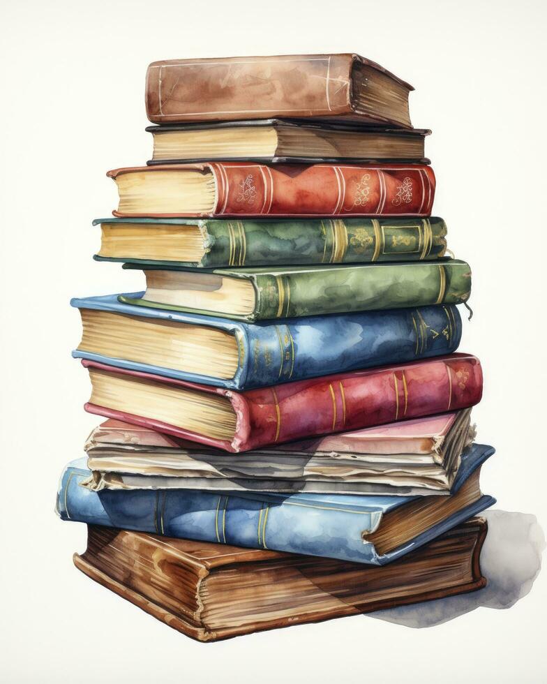 AI generated Watercolor pile of books isolated on white background. AI Generated photo