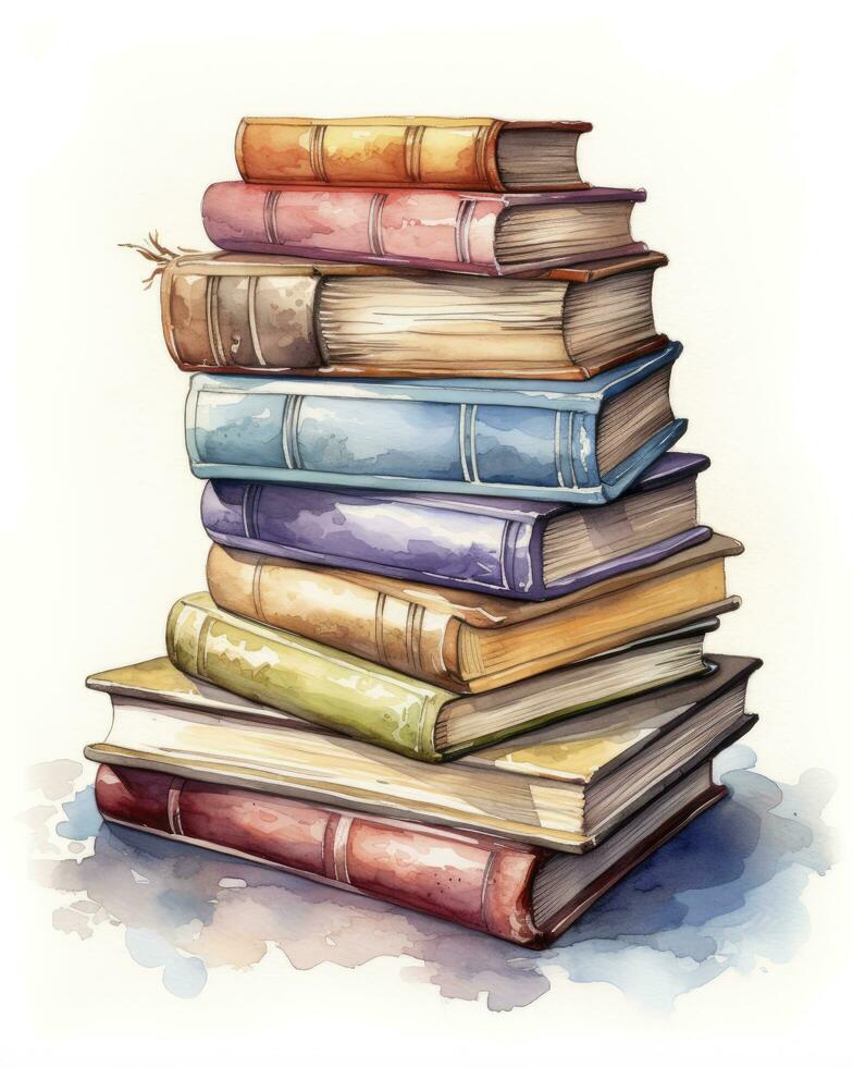AI generated Watercolor pile of books isolated on white background. AI Generated photo