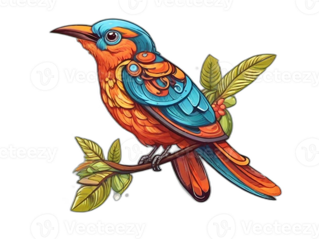 AI Generated illustration fantastic small bird with leaf png