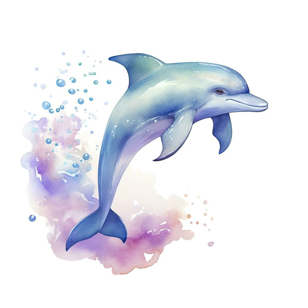 AI generated Watercolor fantasy Baby Dolphin clip art isolated white background. AI Generated photo