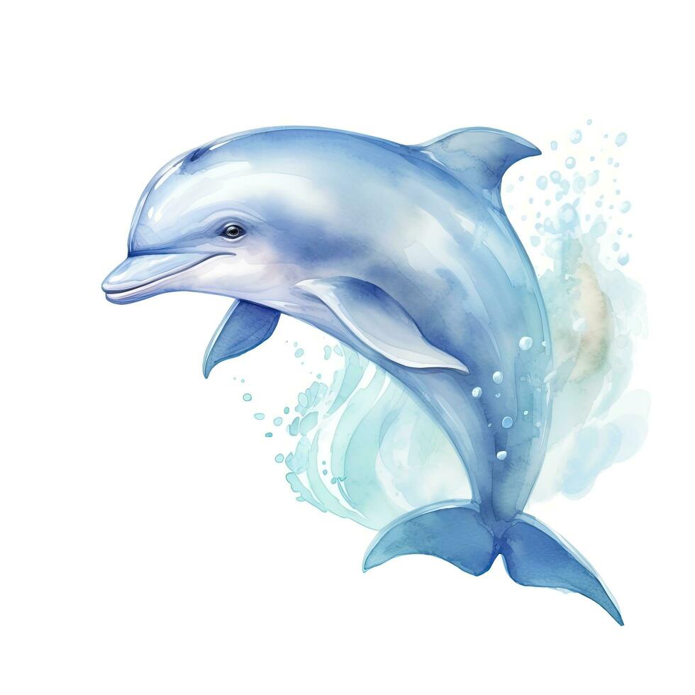 AI generated Watercolor fantasy Baby Dolphin clip art isolated white background. AI Generated photo