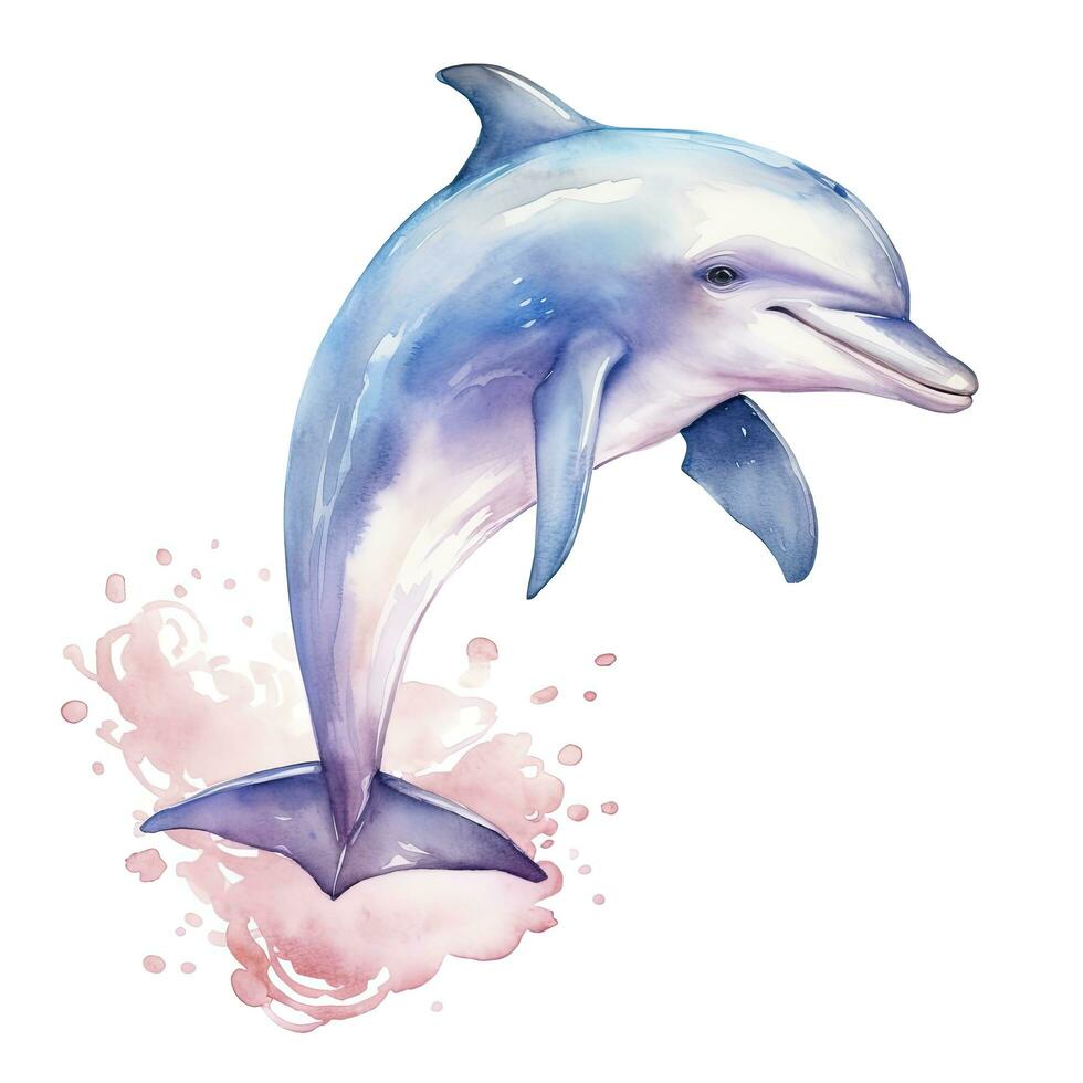 AI generated Watercolor fantasy Baby Dolphin clip art isolated white background. AI Generated photo