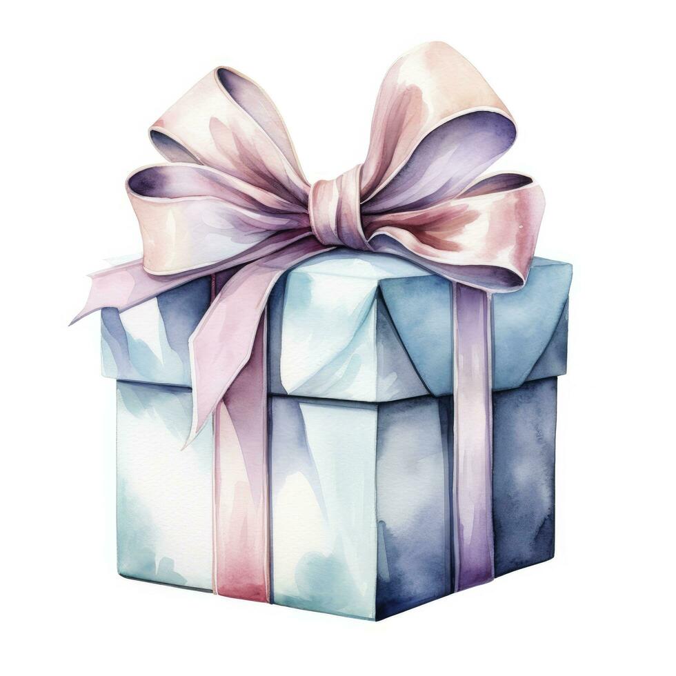 AI generated Watercolor Gift box and ribon isolated on white background. photo