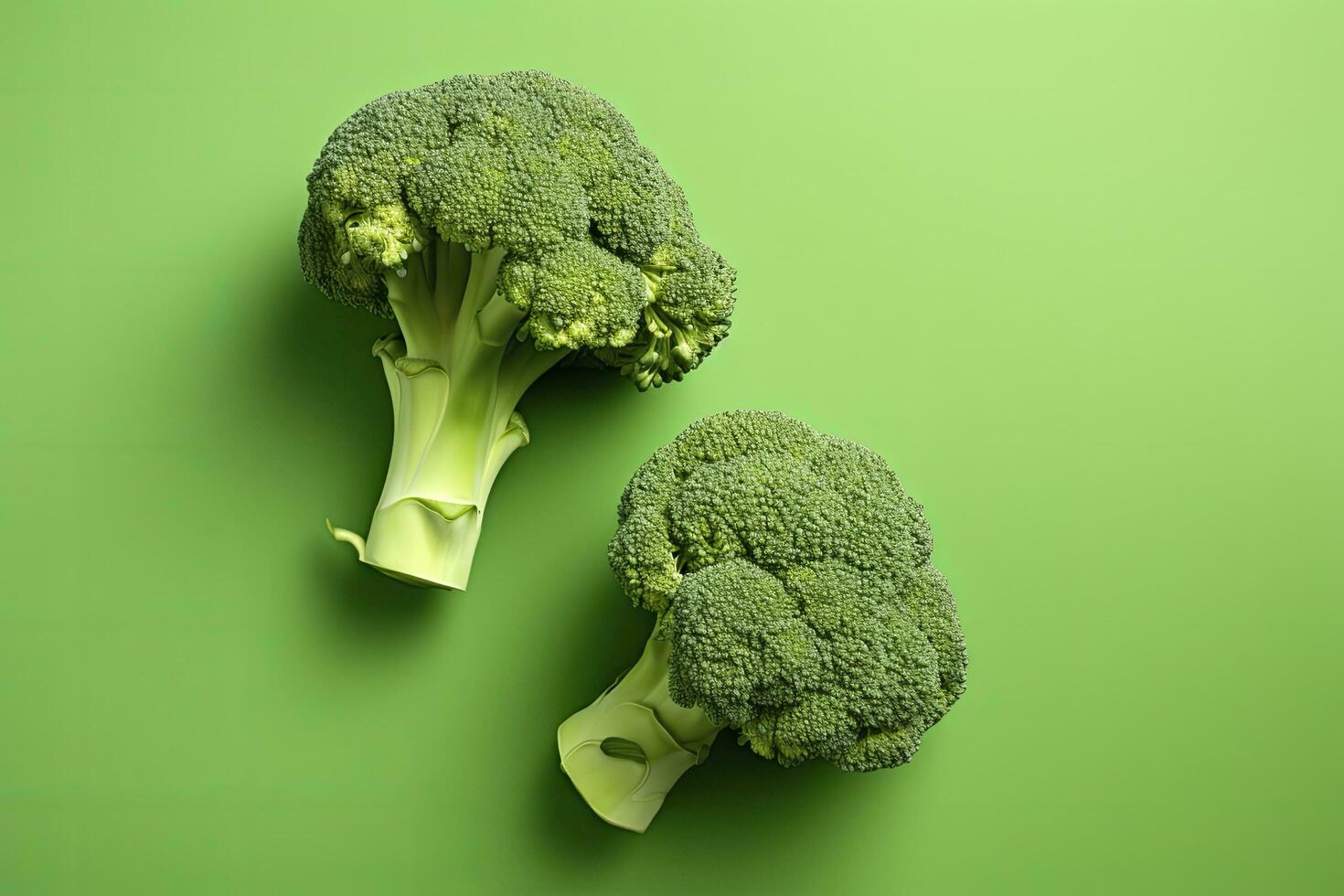 AI generated Two broccoli pieces arranged on background. AI Generated photo