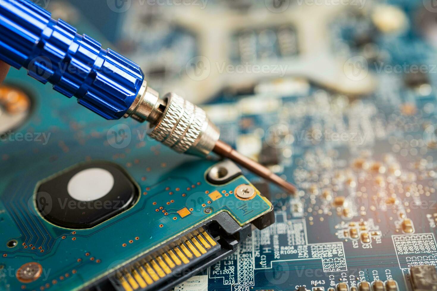 Repairing and upgrade mobile phone, electronic, computer hardware and technology concept. photo