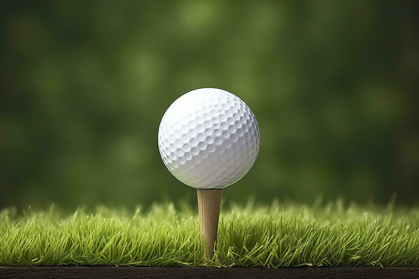 ai generado blanco golf pelota en de madera tee con césped. generativo ai foto