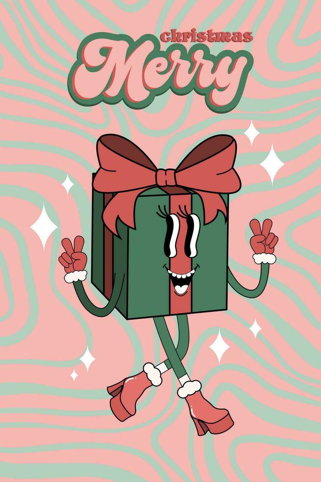 Merry Christmas and Happy New year cartoon. Comic funky characters in trendy groovy retro style for print, wrapping paper, web sites, background, social media, blog, presentation and greeting cards. vector