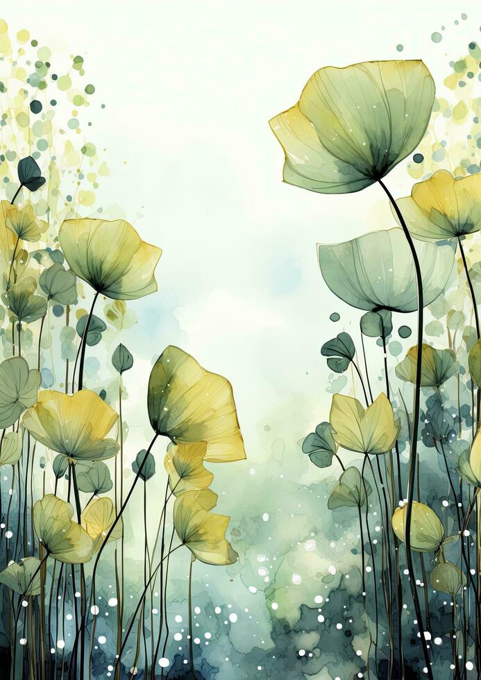 AI generated Floral frame with green leaves on white background. AI Generated photo