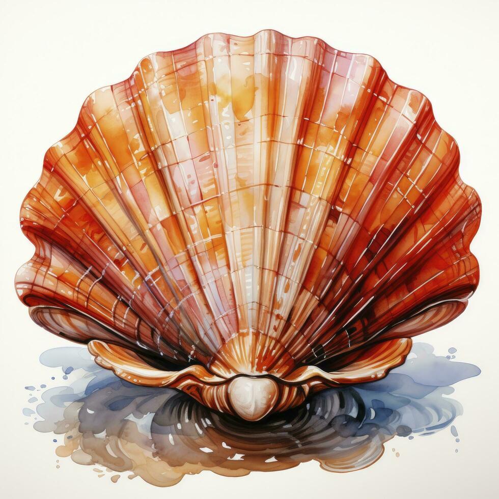 AI generated Watercolor Seashell clipart on white background. AI Generated photo