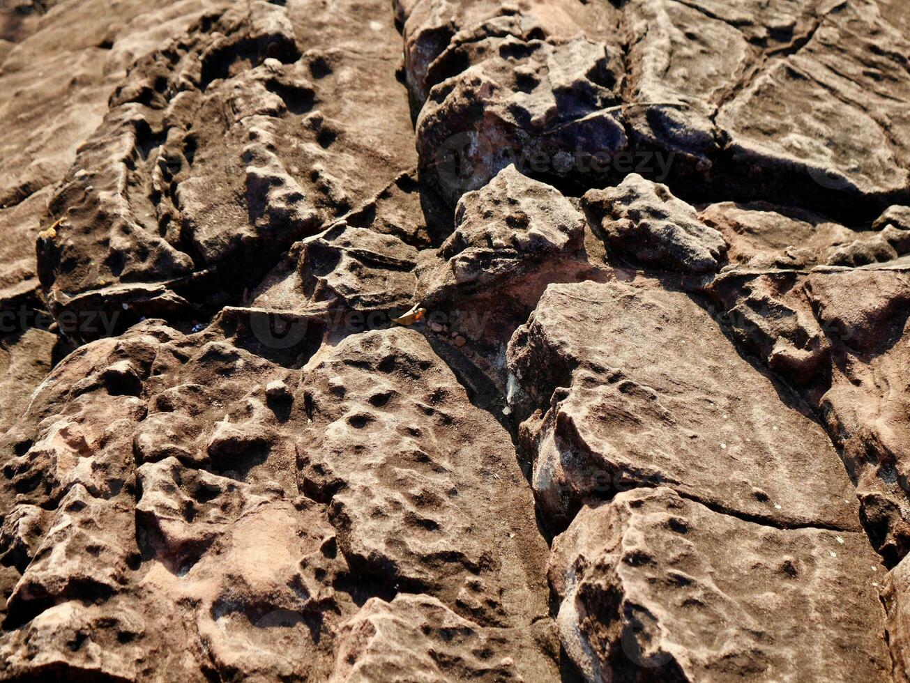Texture of the natural sandstone cliff in the jungle, landscape of rock or sandstones, gravel sandstone patio floor, Texture of granite rock in Thailand photo