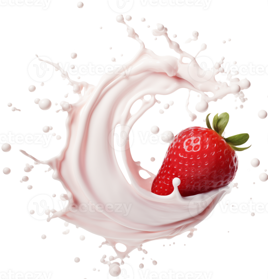 AI generated Milk or yogurt splash with strawberry realistic illustration isolated. Generative ai. png