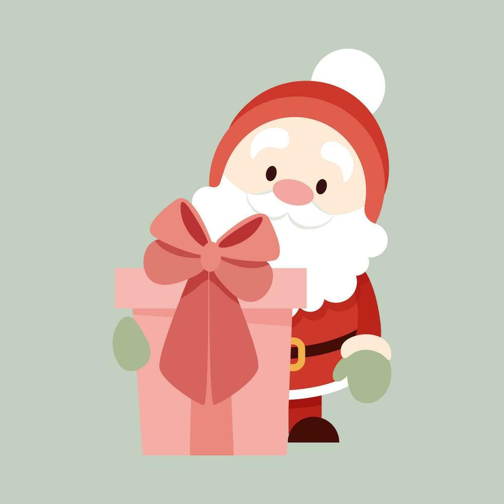 linda plano personaje Papa Noel claus con Navidad regalos vector