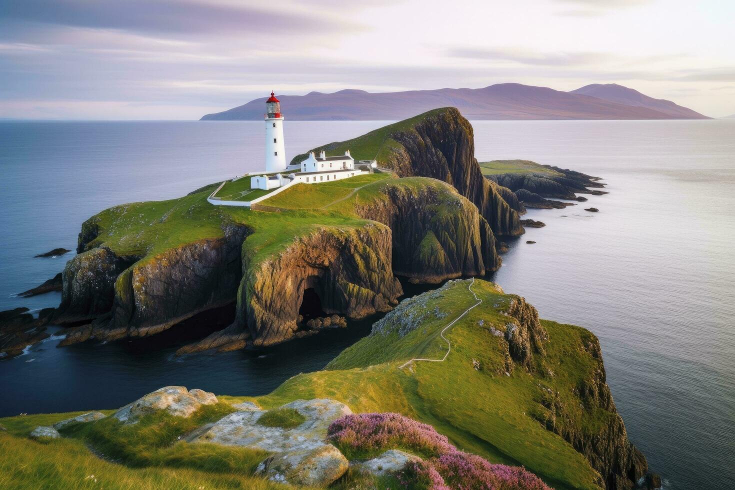 AI generated Skye island Nest Point lighthouse in Highland. AI Generated photo
