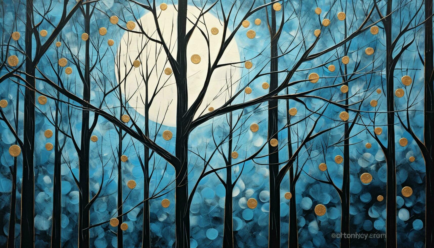 AI generated blue moon side with black trees photo