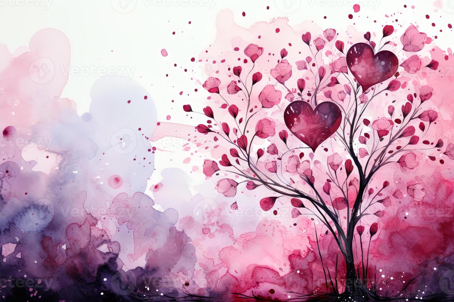 AI generated Valentines Day pink watercolor landscape background. Ai generative art photo